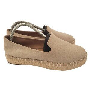 Joie Cara Jute Brown Espadrille Platform Linen Gold Sandals Womens Size 7.5